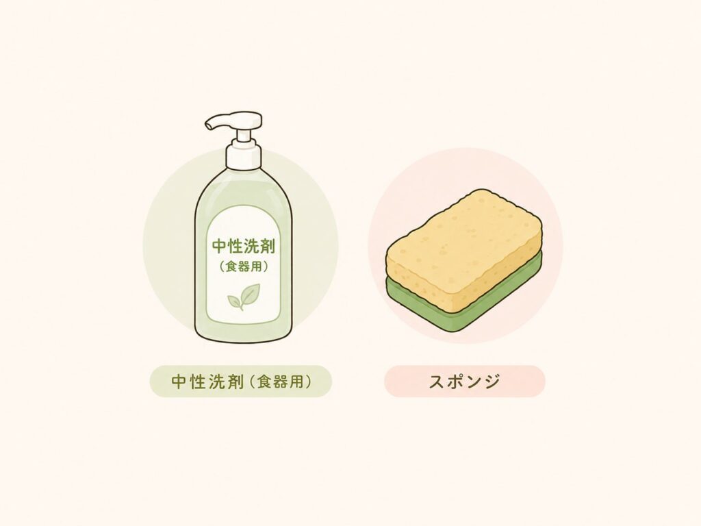 キッチンで使う洗剤とスポンジのイラスト