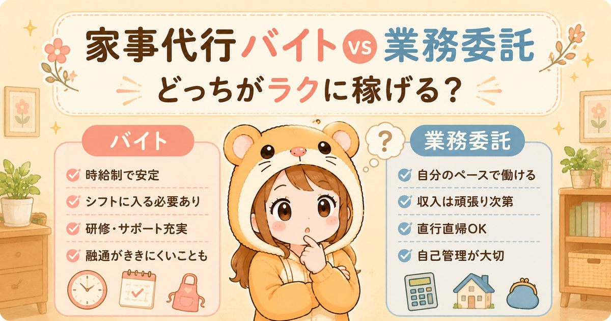 家事代行バイトvs業務委託を比較するぽてはむのアイキャッチ画像